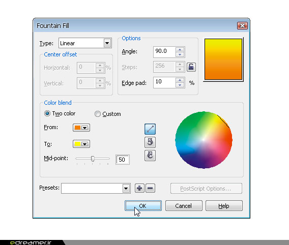 پنجره Fountain Fill در CorelDraw