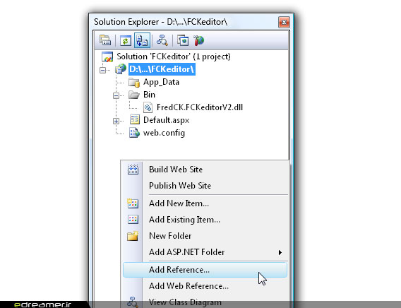 افزودن Reference فایل FredCK.FCKeditorV2.dll