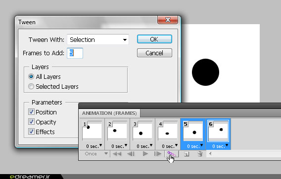 پنجره Tween فتوشاپ همراه پالت Animation
