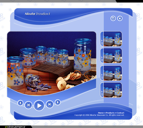Niloufar ShowBox وب سایت شرکت شيشه‌ آلات نيلوفر برای نمایش هر محصول در ابعاد بزرگ